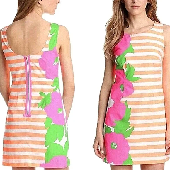 LILLY PULITZER Delia Floral Stripe Scoop Neck Sleeveless Shift Dress EUC - Picture 12 of 12